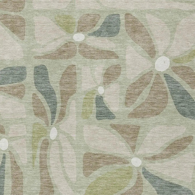 3' X 5' Green And Ivory Floral Washable Indoor Outdoor Area Rug Homeroots Outdoor