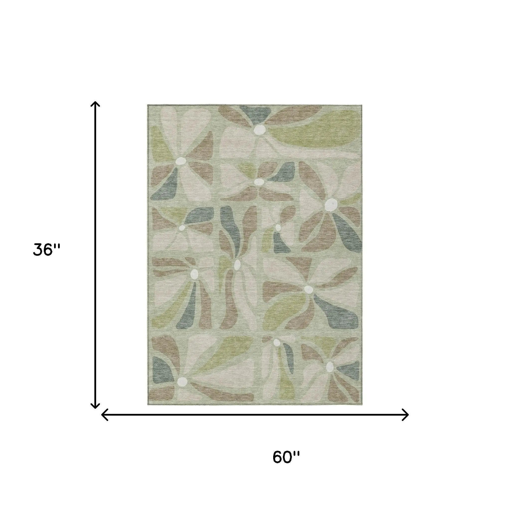 3' X 5' Green And Ivory Floral Washable Indoor Outdoor Area Rug Homeroots Outdoor