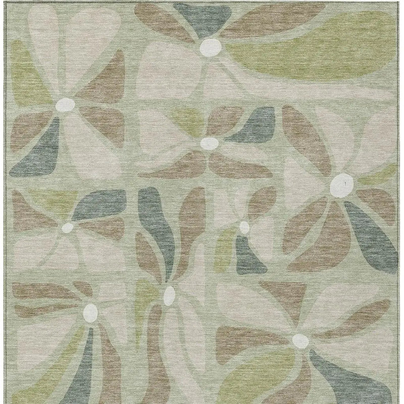 3' X 5' Green And Ivory Floral Washable Indoor Outdoor Area Rug Homeroots Outdoor