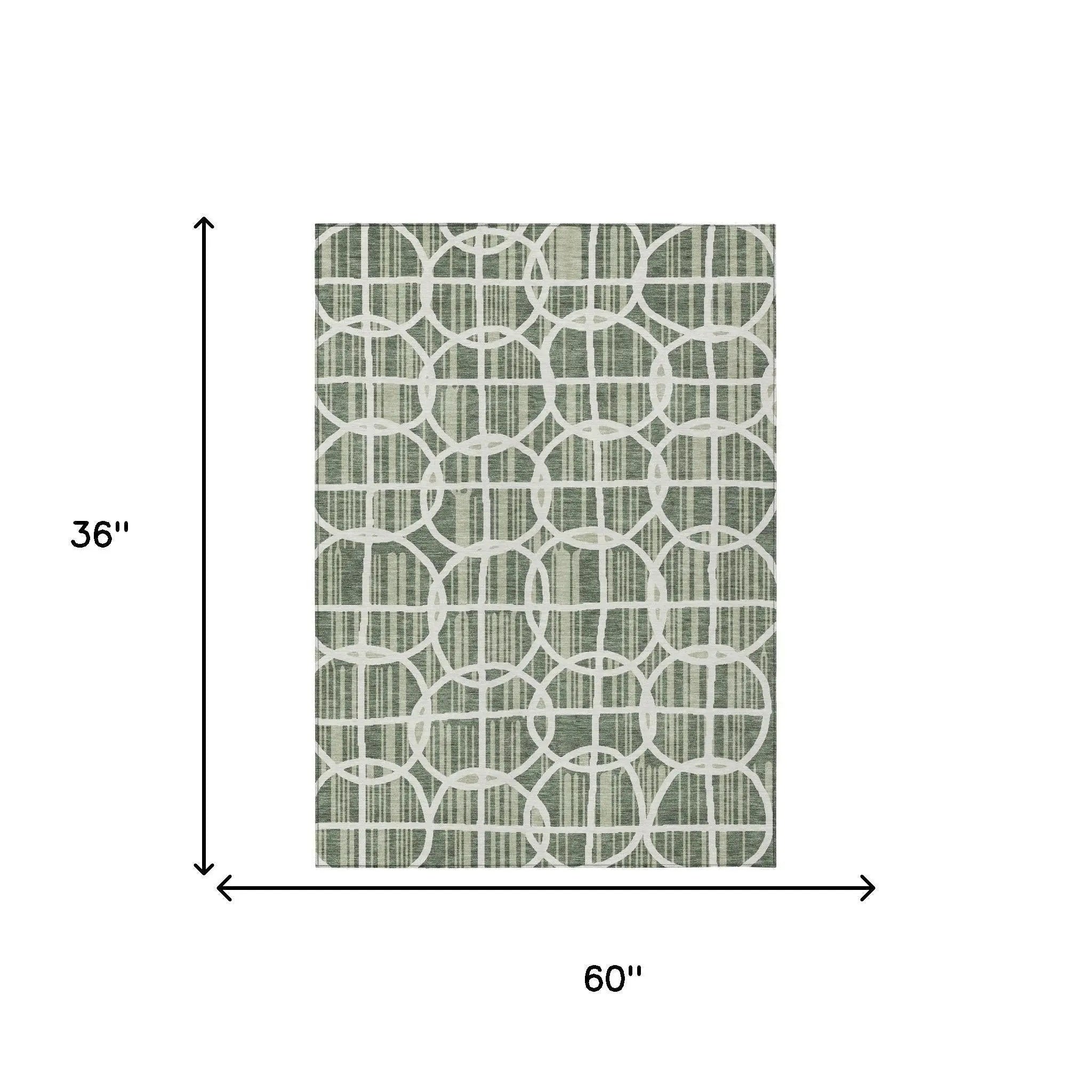 3' X 5' Green And Ivory Geometric Washable Indoor Outdoor Area Rug Homeroots Outdoor