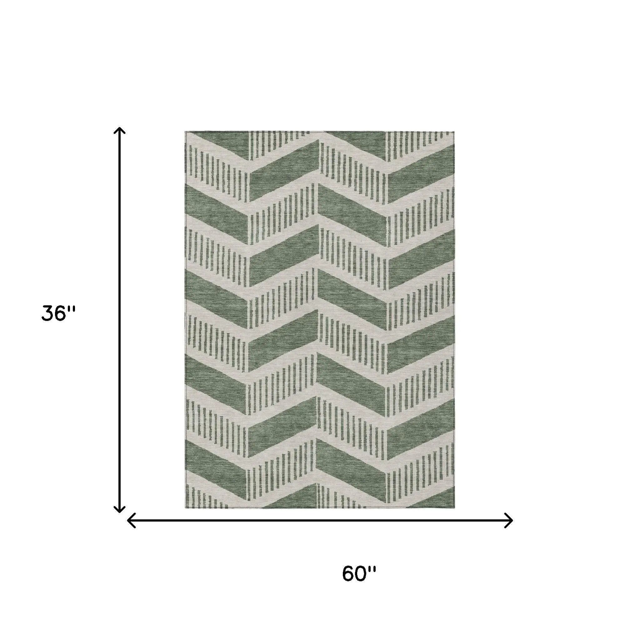 3' X 5' Green And Ivory Geometric Washable Indoor Outdoor Area Rug Homeroots Outdoor