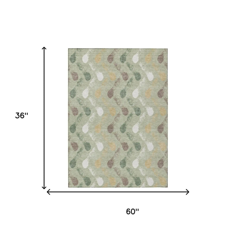 3' X 5' Green And Ivory Geometric Washable Indoor Outdoor Area Rug Homeroots Outdoor