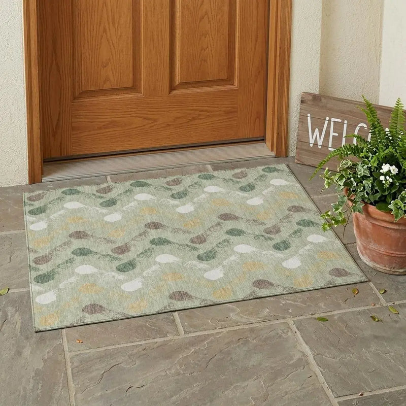 3' X 5' Green And Ivory Geometric Washable Indoor Outdoor Area Rug Homeroots Outdoor