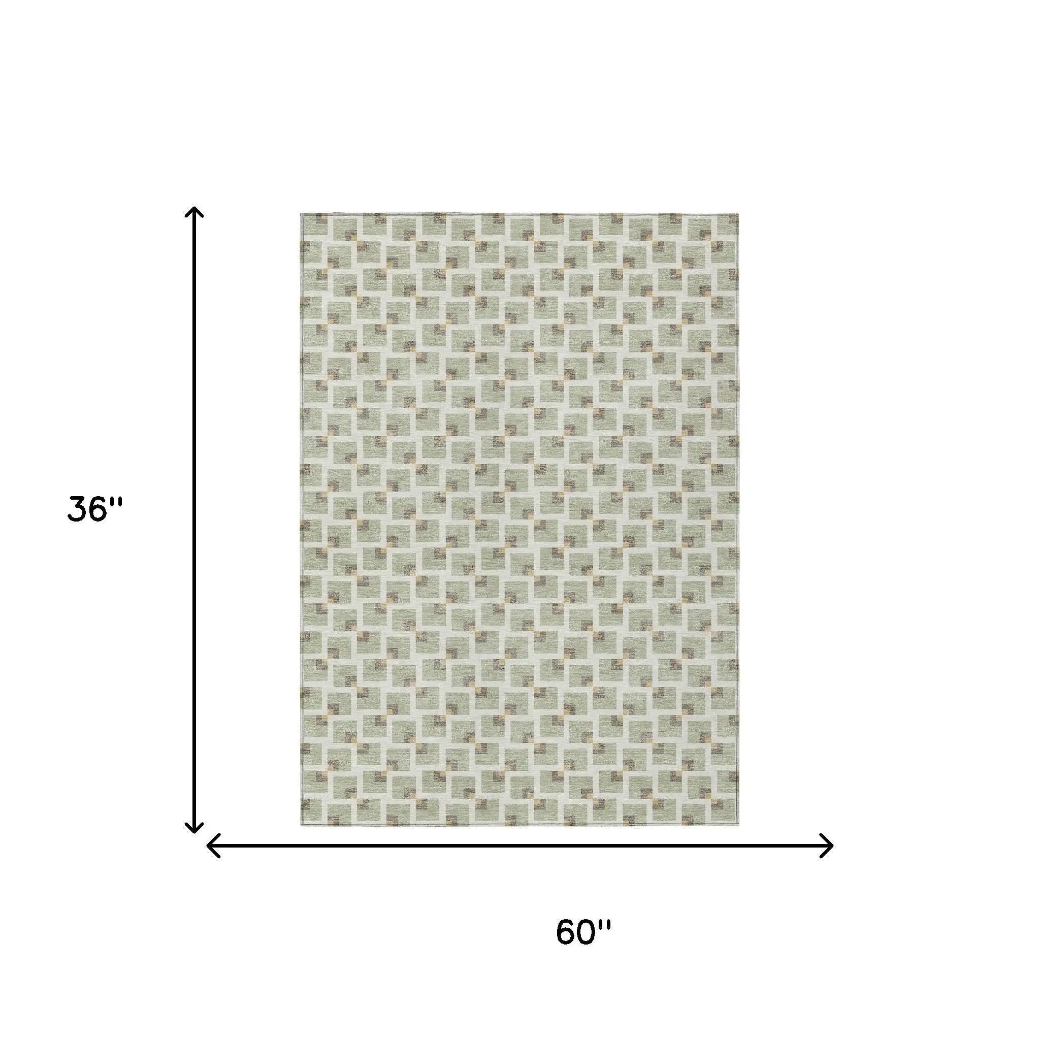 3' X 5' Green And Ivory Geometric Washable Indoor Outdoor Area Rug Homeroots Outdoor
