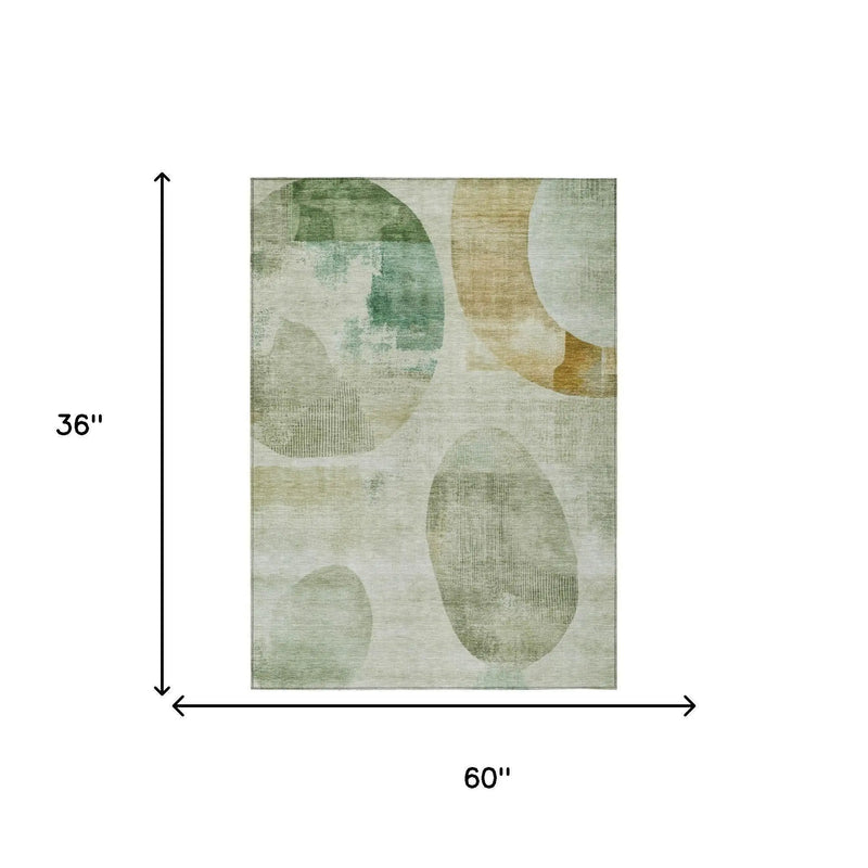 3' X 5' Green And Ivory Geometric Washable Indoor Outdoor Area Rug Homeroots Outdoor