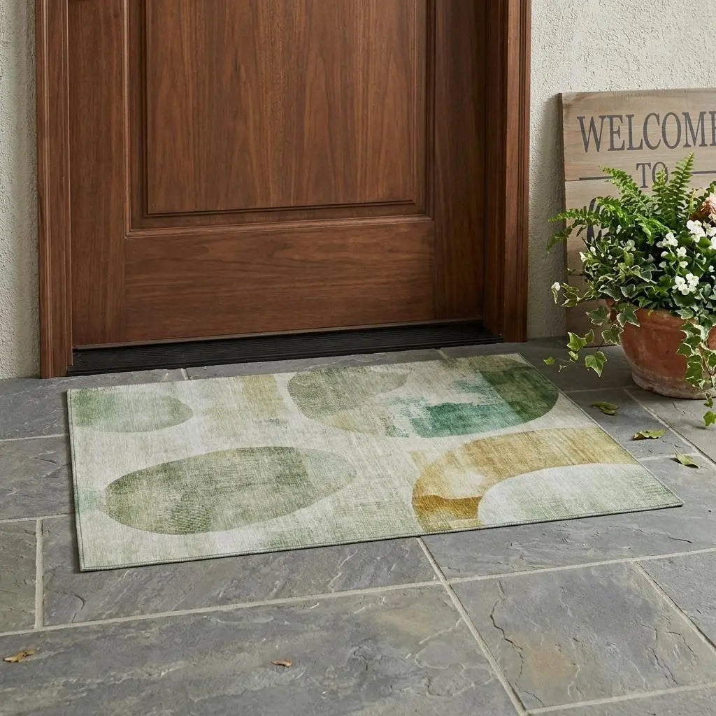 3' X 5' Green And Ivory Geometric Washable Indoor Outdoor Area Rug Homeroots Outdoor
