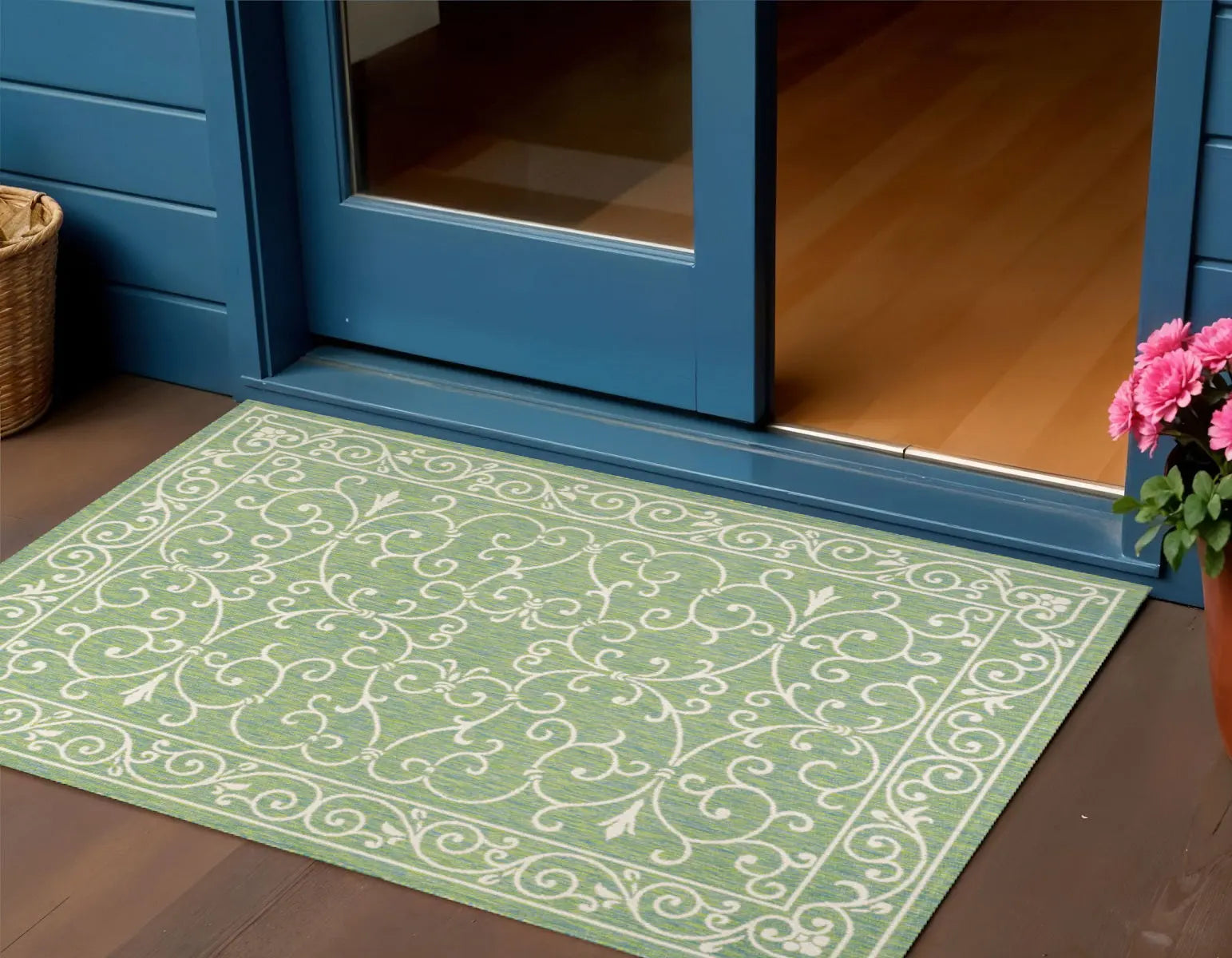 3' X 5' Green And Ivory Medallion Indoor Outdoor Area Rug Homeroots Outdoor