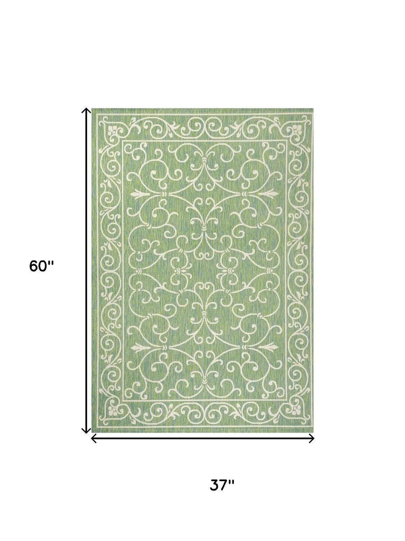 3' X 5' Green And Ivory Medallion Indoor Outdoor Area Rug Homeroots Outdoor
