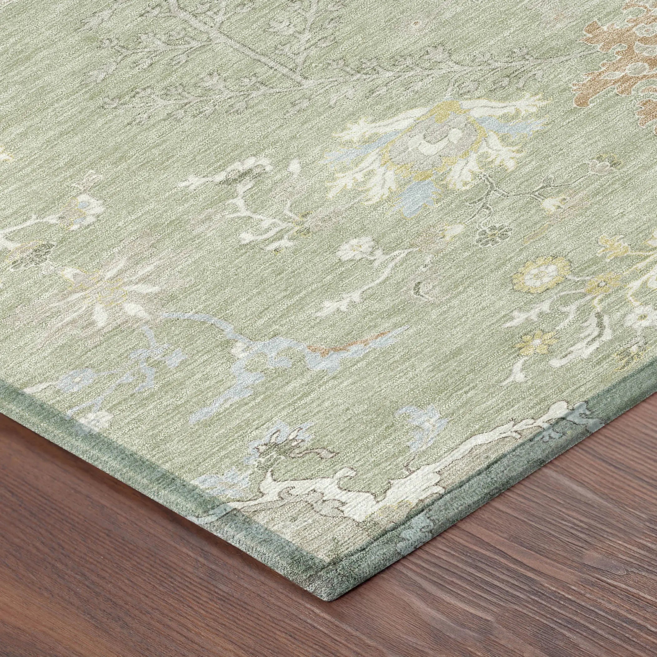 3' X 5' Green And Ivory Oriental Washable Indoor Outdoor Area Rug Homeroots Outdoor