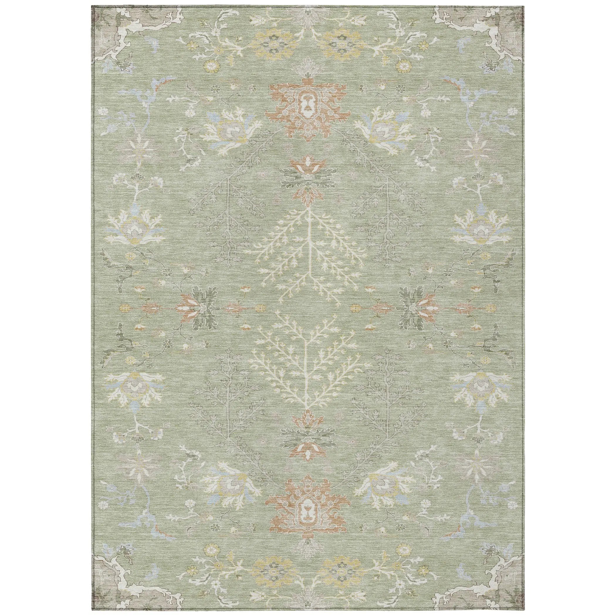3' X 5' Green And Ivory Oriental Washable Indoor Outdoor Area Rug Homeroots Outdoor