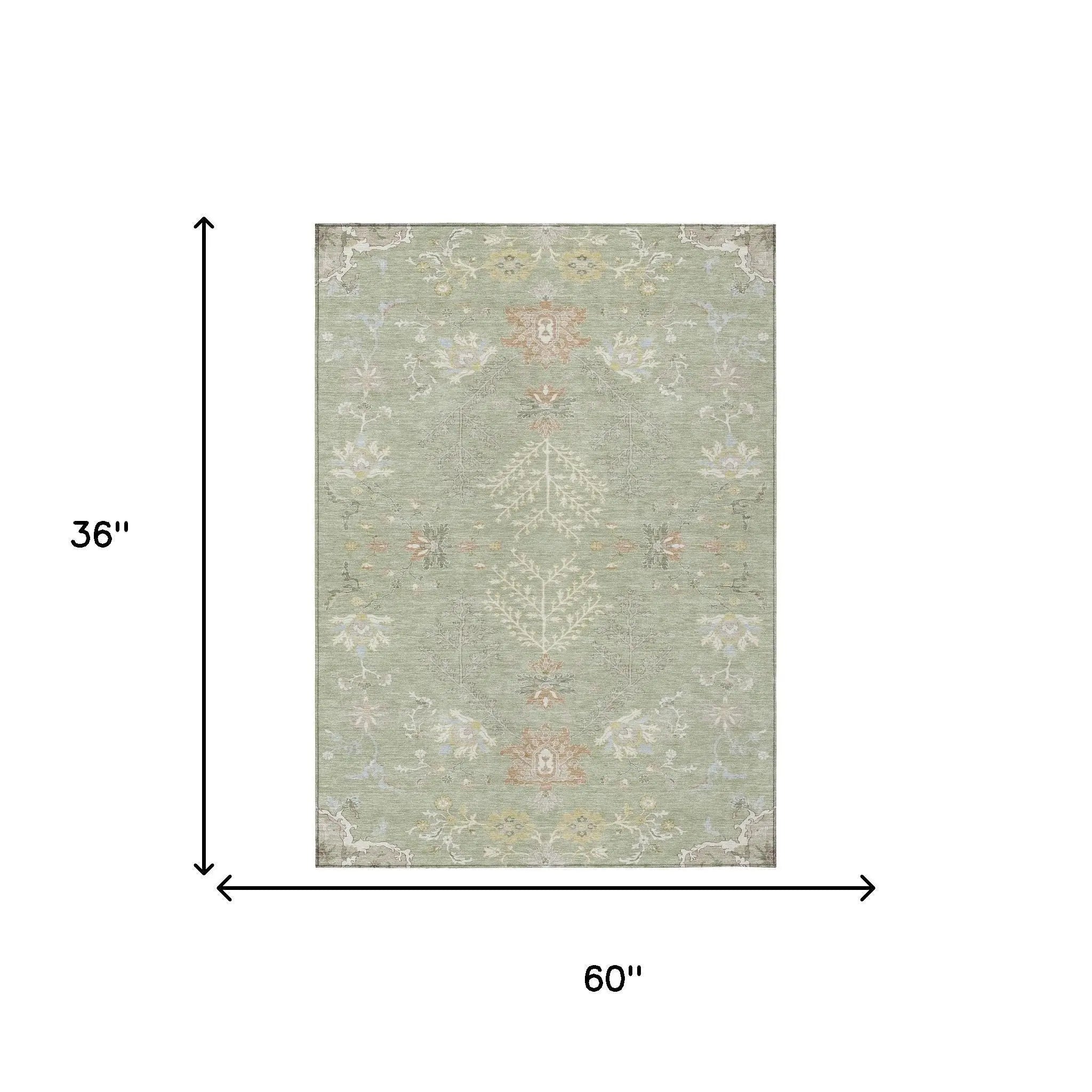 3' X 5' Green And Ivory Oriental Washable Indoor Outdoor Area Rug Homeroots Outdoor