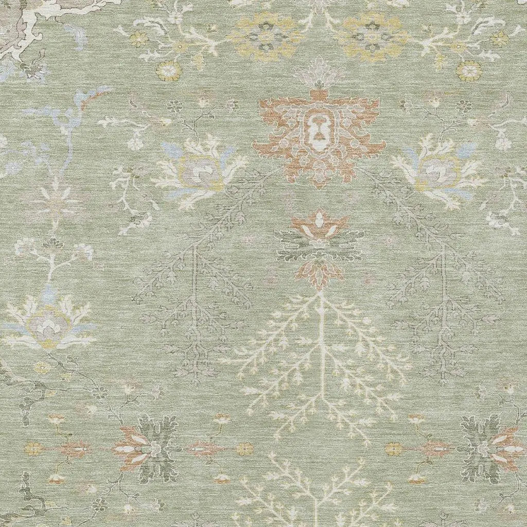 3' X 5' Green And Ivory Oriental Washable Indoor Outdoor Area Rug Homeroots Outdoor