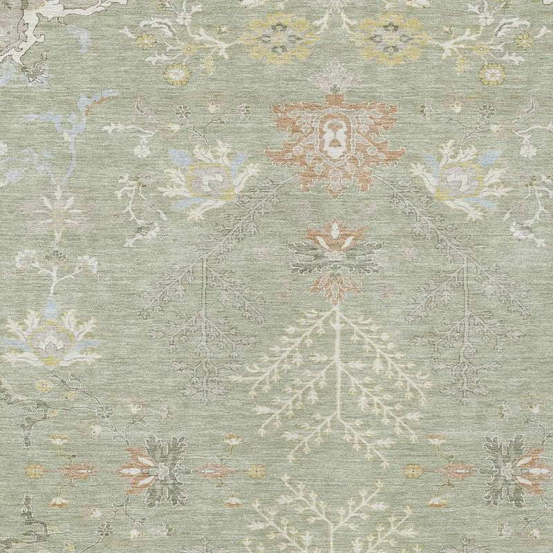 3' X 5' Green And Ivory Oriental Washable Indoor Outdoor Area Rug Homeroots Outdoor