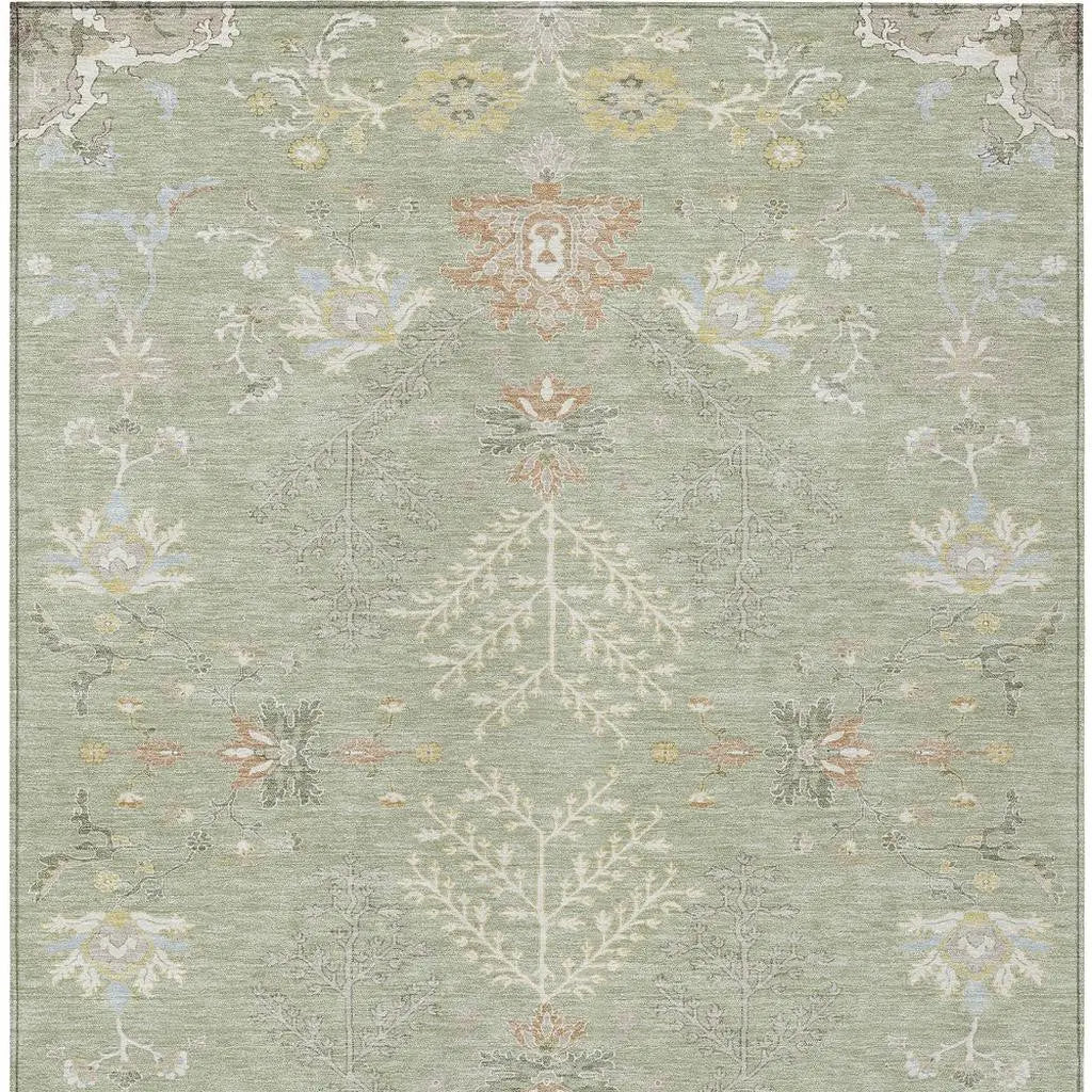 3' X 5' Green And Ivory Oriental Washable Indoor Outdoor Area Rug Homeroots Outdoor