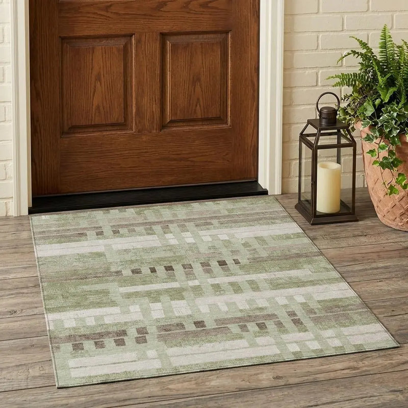 3' X 5' Green And Ivory Striped Washable Indoor Outdoor Area Rug Homeroots Outdoor