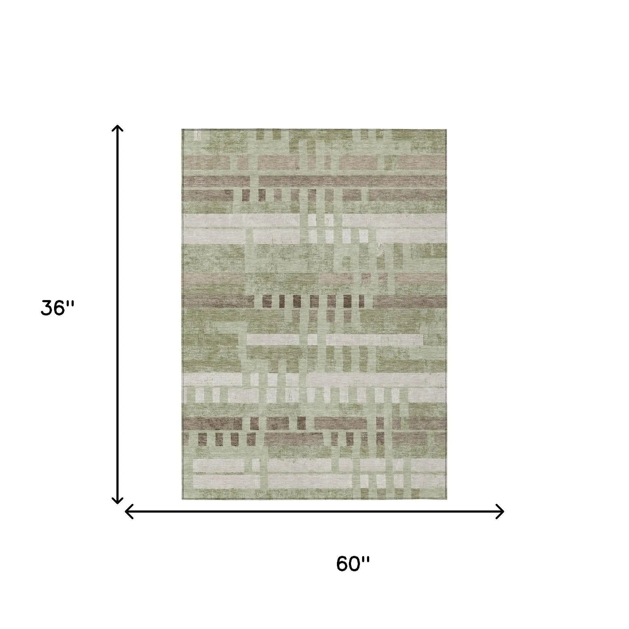 3' X 5' Green And Ivory Striped Washable Indoor Outdoor Area Rug Homeroots Outdoor