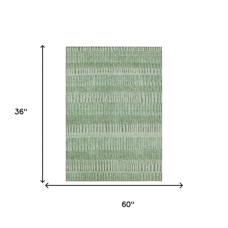 3' X 5' Green And Ivory Striped Washable Indoor Outdoor Area Rug Homeroots Outdoor