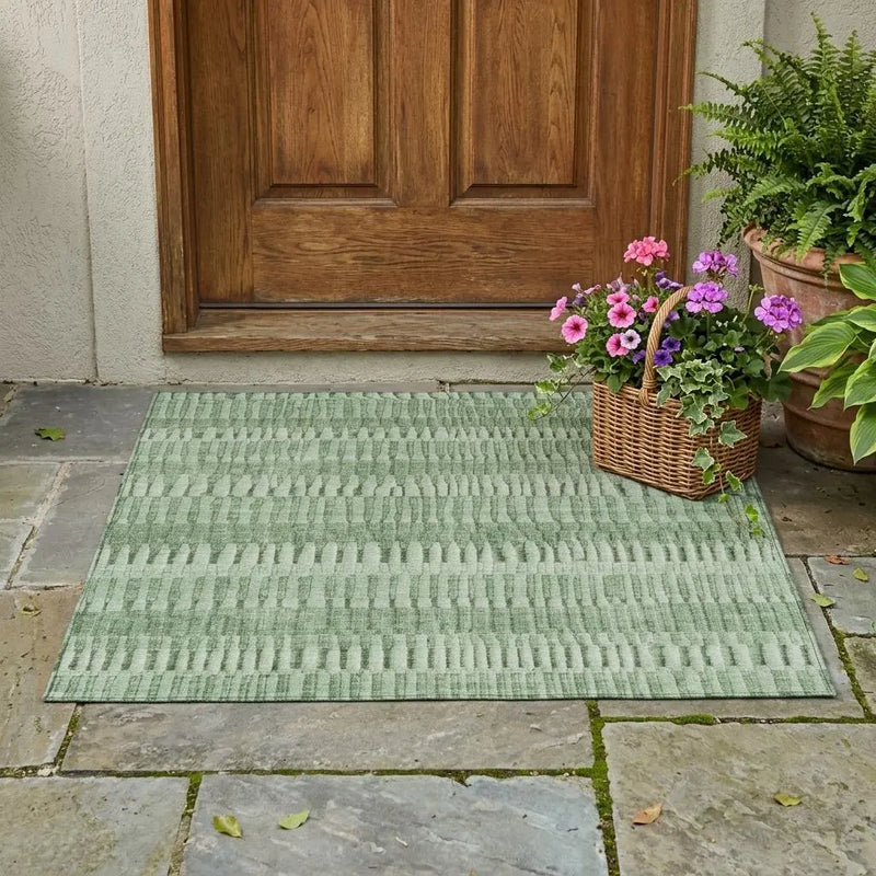 3' X 5' Green And Ivory Striped Washable Indoor Outdoor Area Rug Homeroots Outdoor