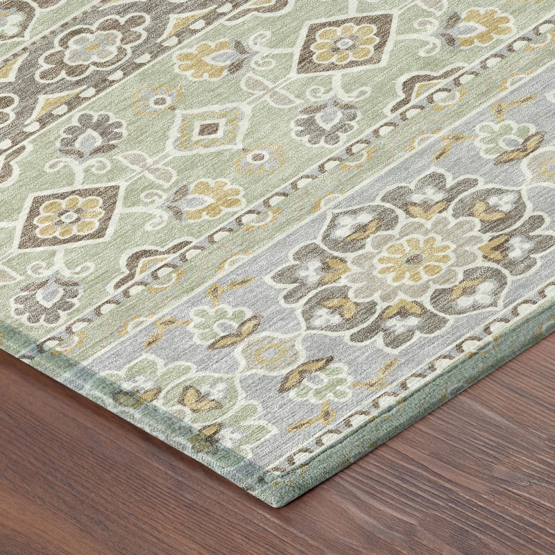 3' X 5' Green And Ivory Tribal Washable Indoor Outdoor Area Rug Homeroots Outdoor