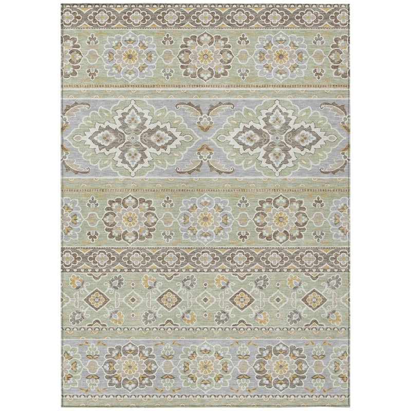 3' X 5' Green And Ivory Tribal Washable Indoor Outdoor Area Rug Homeroots Outdoor