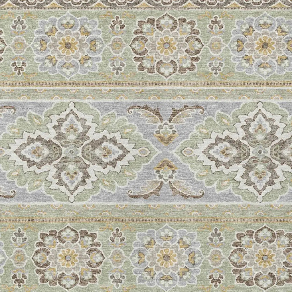 3' X 5' Green And Ivory Tribal Washable Indoor Outdoor Area Rug Homeroots Outdoor
