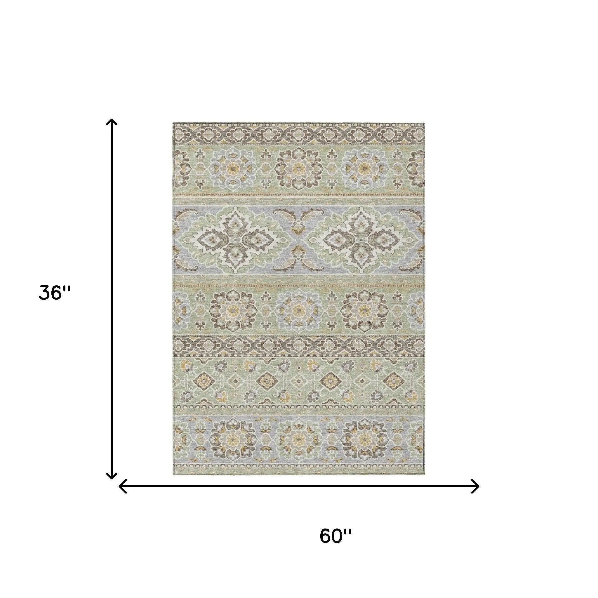 3' X 5' Green And Ivory Tribal Washable Indoor Outdoor Area Rug Homeroots Outdoor
