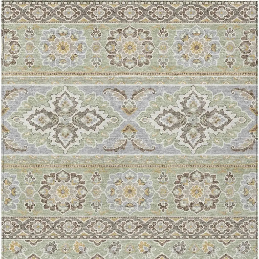 3' X 5' Green And Ivory Tribal Washable Indoor Outdoor Area Rug Homeroots Outdoor