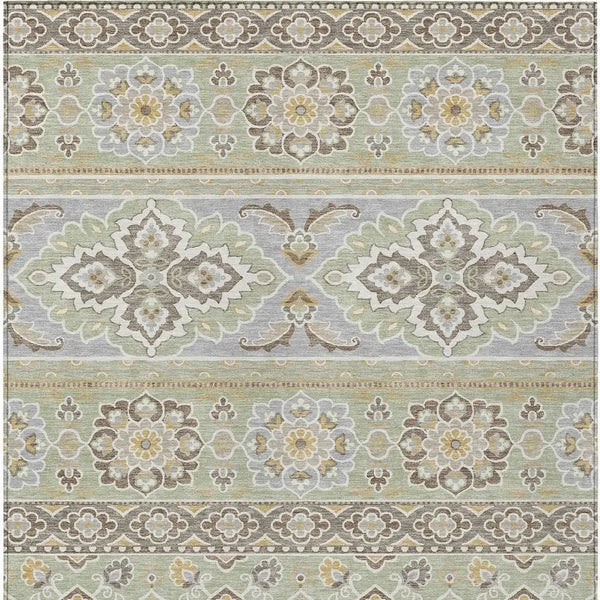 3' X 5' Green And Ivory Tribal Washable Indoor Outdoor Area Rug Homeroots Outdoor