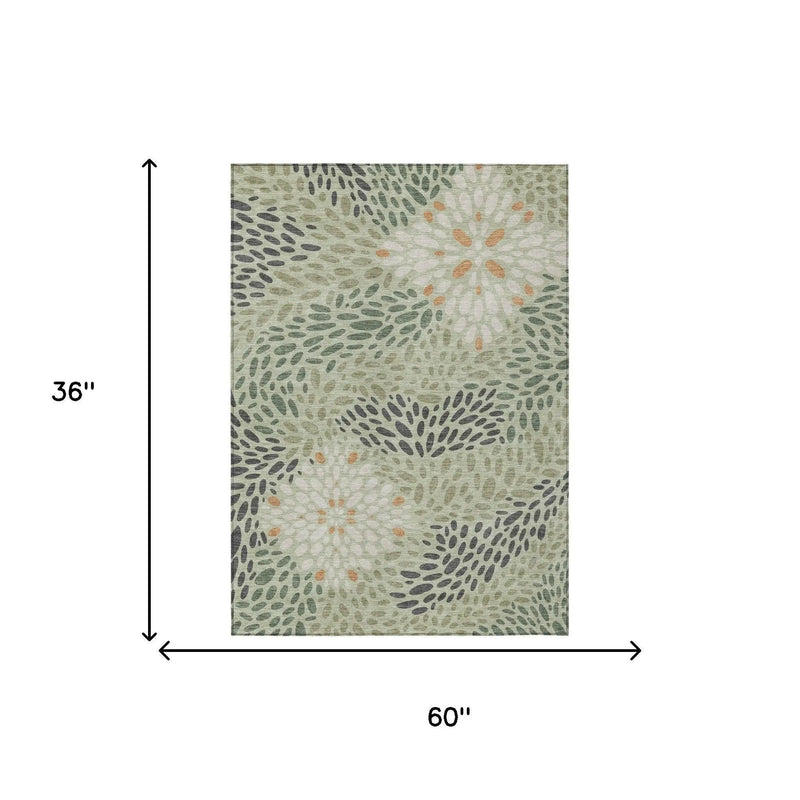 3' X 5' Green And Khaki Abstract Washable Indoor Outdoor Area Rug Homeroots Outdoor