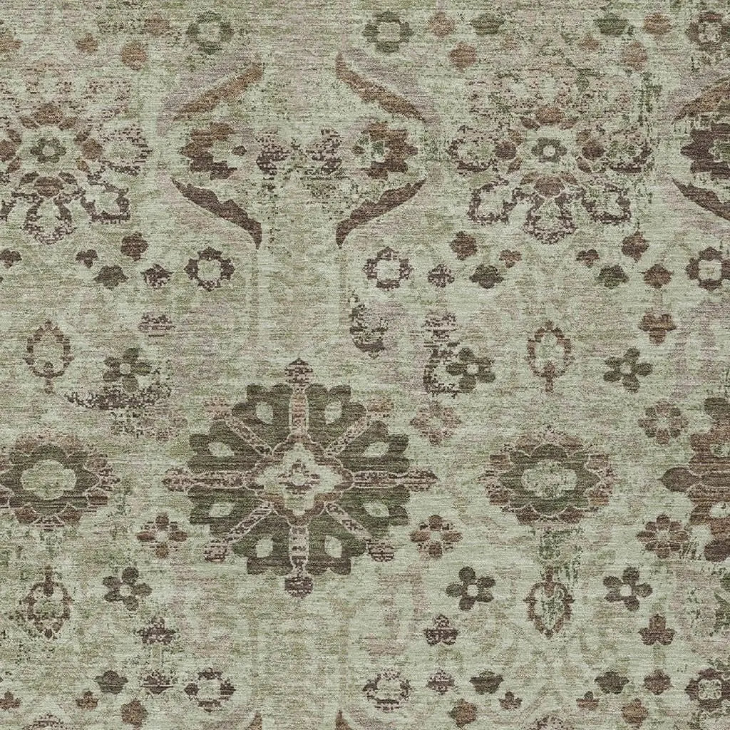 3' X 5' Green And Khaki Damask Washable Indoor Outdoor Area Rug Homeroots Outdoor