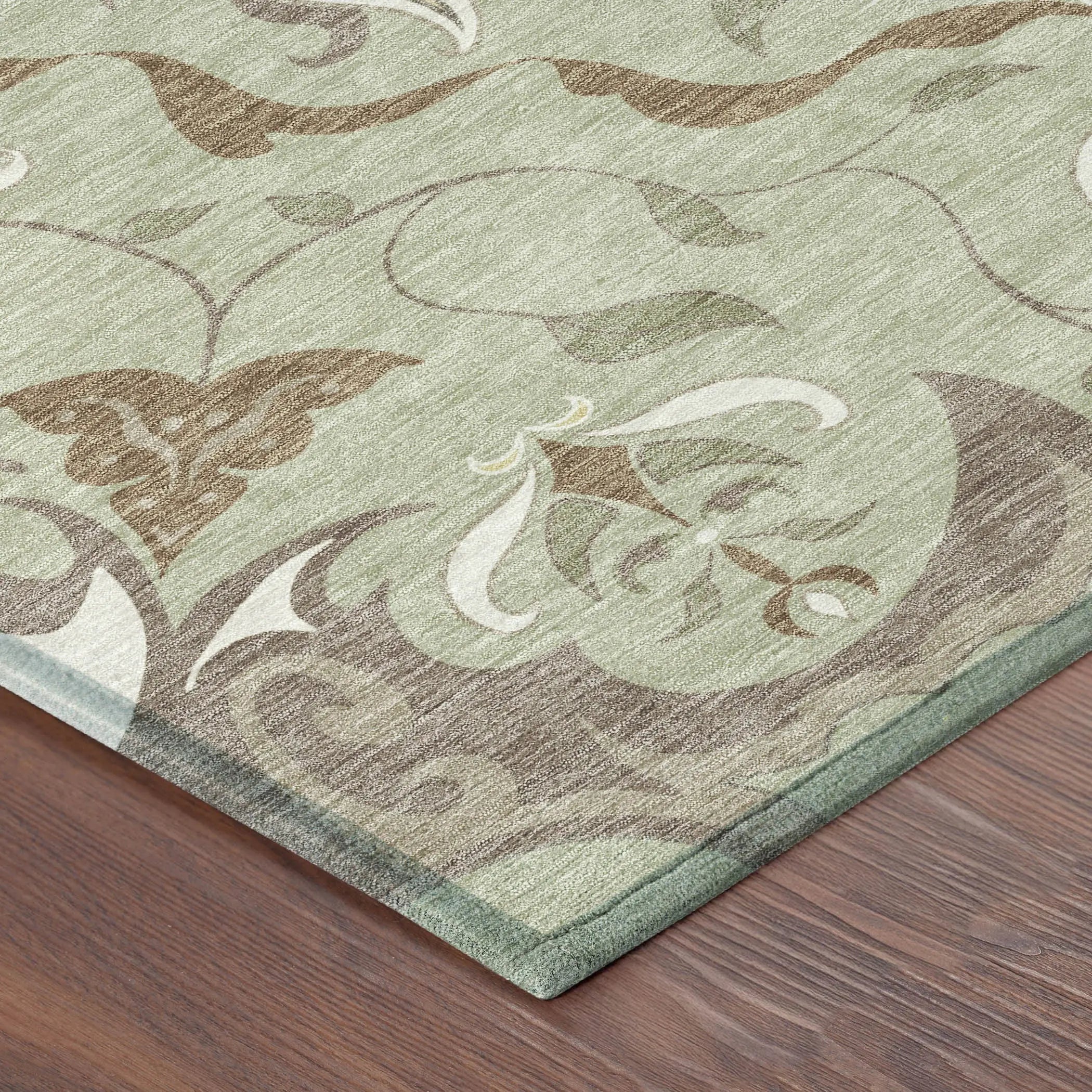 3' X 5' Green And Khaki Damask Washable Indoor Outdoor Area Rug Homeroots Outdoor