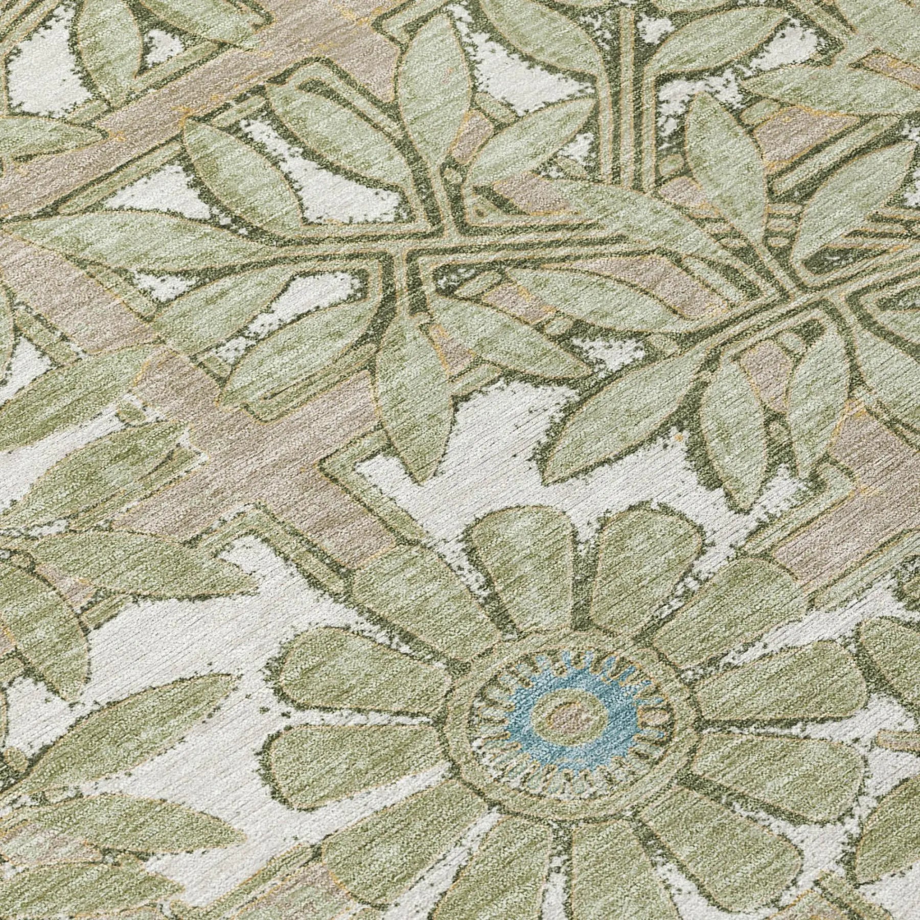 3' X 5' Green And Khaki Floral Washable Indoor Outdoor Area Rug Homeroots Outdoor