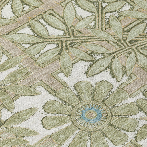 3' X 5' Green And Khaki Floral Washable Indoor Outdoor Area Rug Homeroots Outdoor