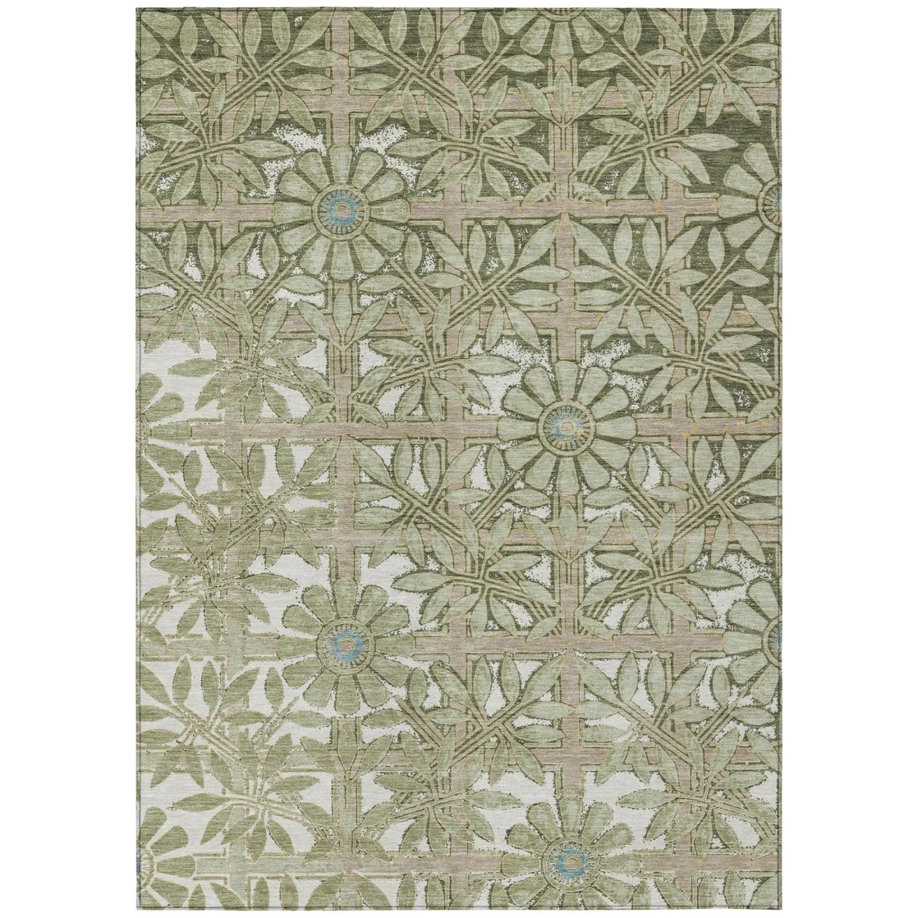 3' X 5' Green And Khaki Floral Washable Indoor Outdoor Area Rug Homeroots Outdoor