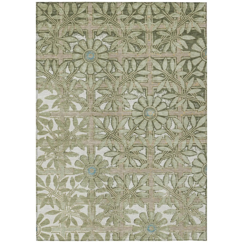 3' X 5' Green And Khaki Floral Washable Indoor Outdoor Area Rug Homeroots Outdoor
