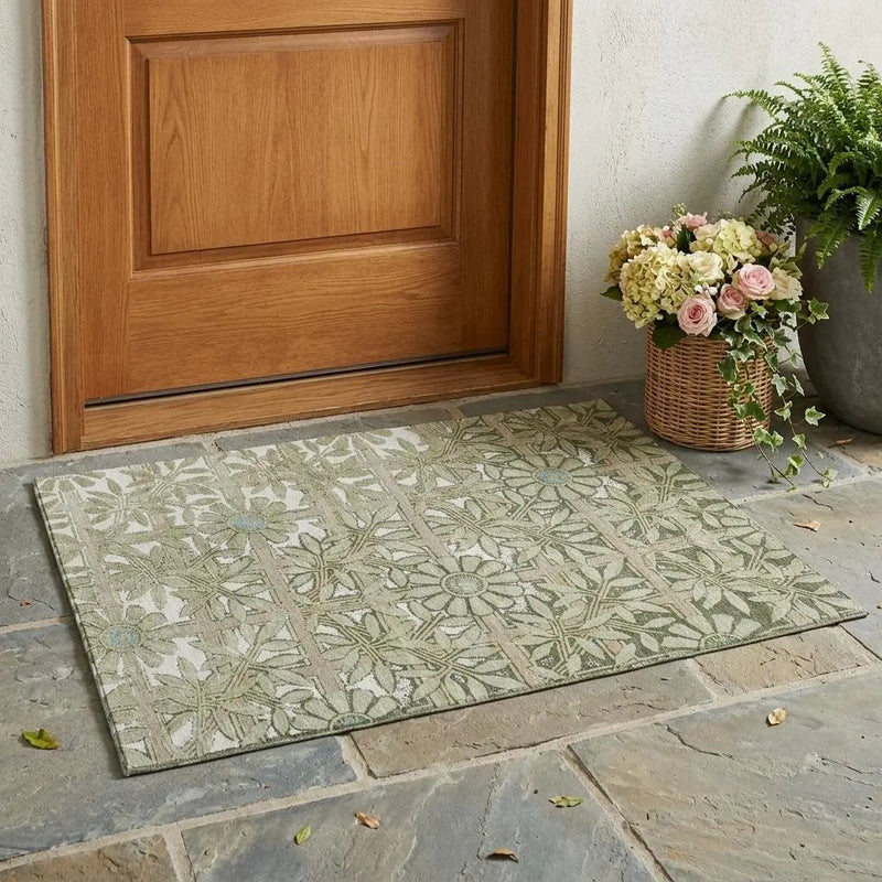 3' X 5' Green And Khaki Floral Washable Indoor Outdoor Area Rug Homeroots Outdoor