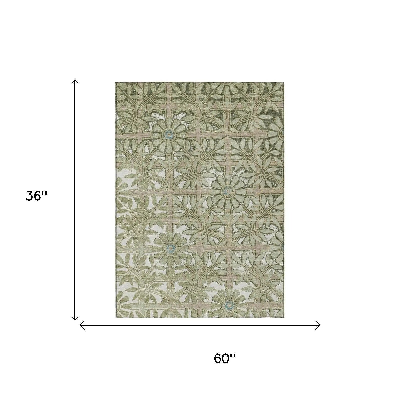 3' X 5' Green And Khaki Floral Washable Indoor Outdoor Area Rug Homeroots Outdoor