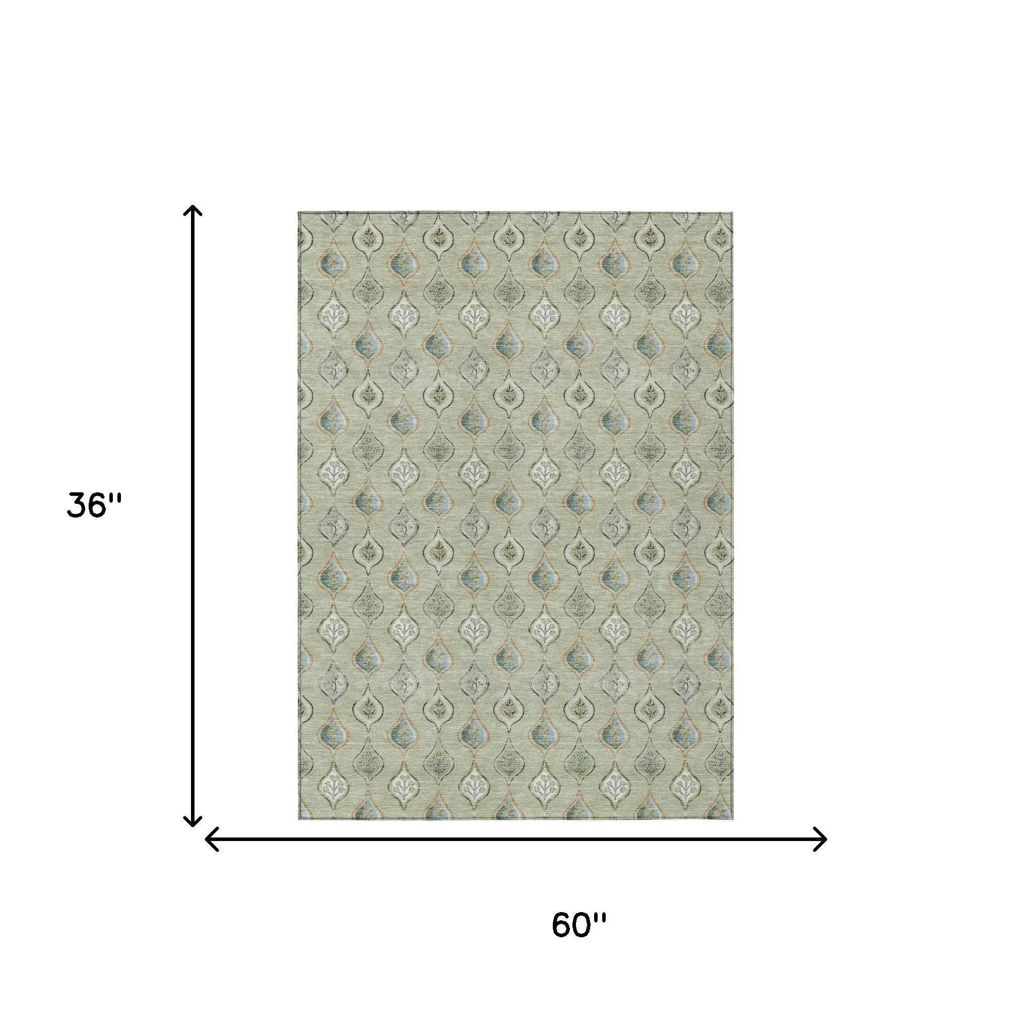 3' X 5' Green And Khaki Floral Washable Indoor Outdoor Area Rug Homeroots Outdoor