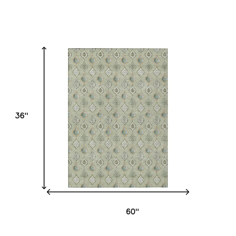 3' X 5' Green And Khaki Floral Washable Indoor Outdoor Area Rug Homeroots Outdoor