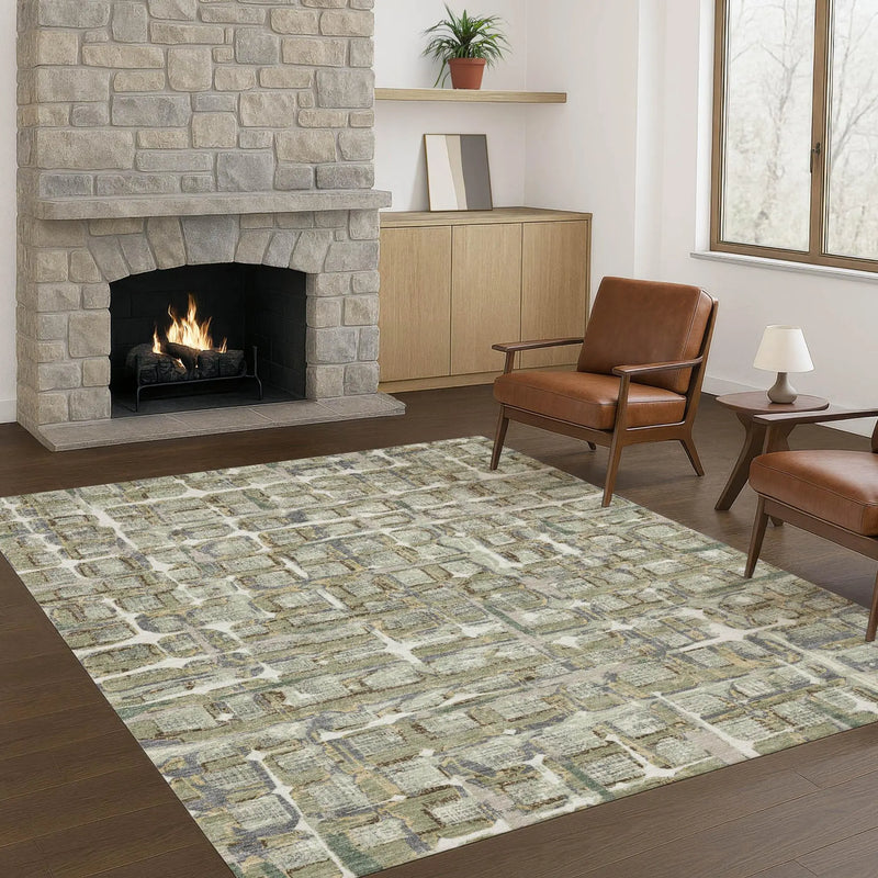 3' X 5' Green And Khaki Geometric Washable Indoor Outdoor Area Rug Homeroots Outdoor