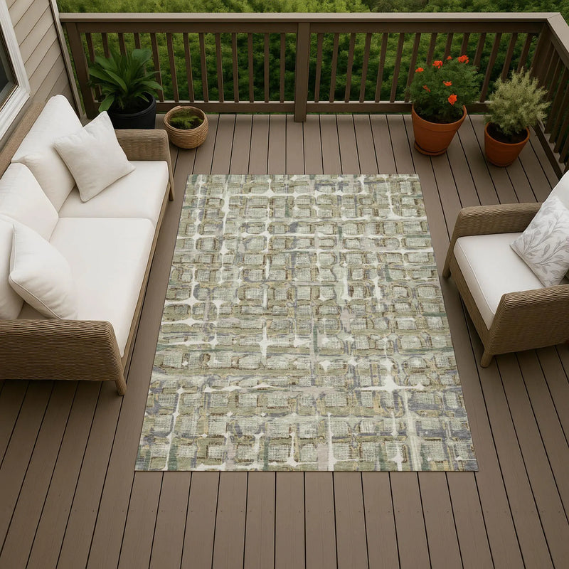 3' X 5' Green And Khaki Geometric Washable Indoor Outdoor Area Rug Homeroots Outdoor