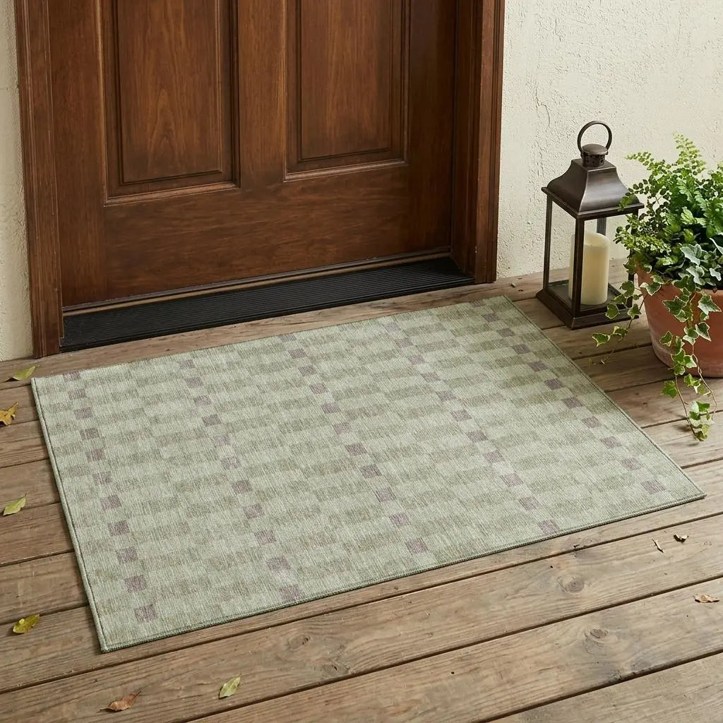 3' X 5' Green And Khaki Geometric Washable Indoor Outdoor Area Rug Homeroots Outdoor