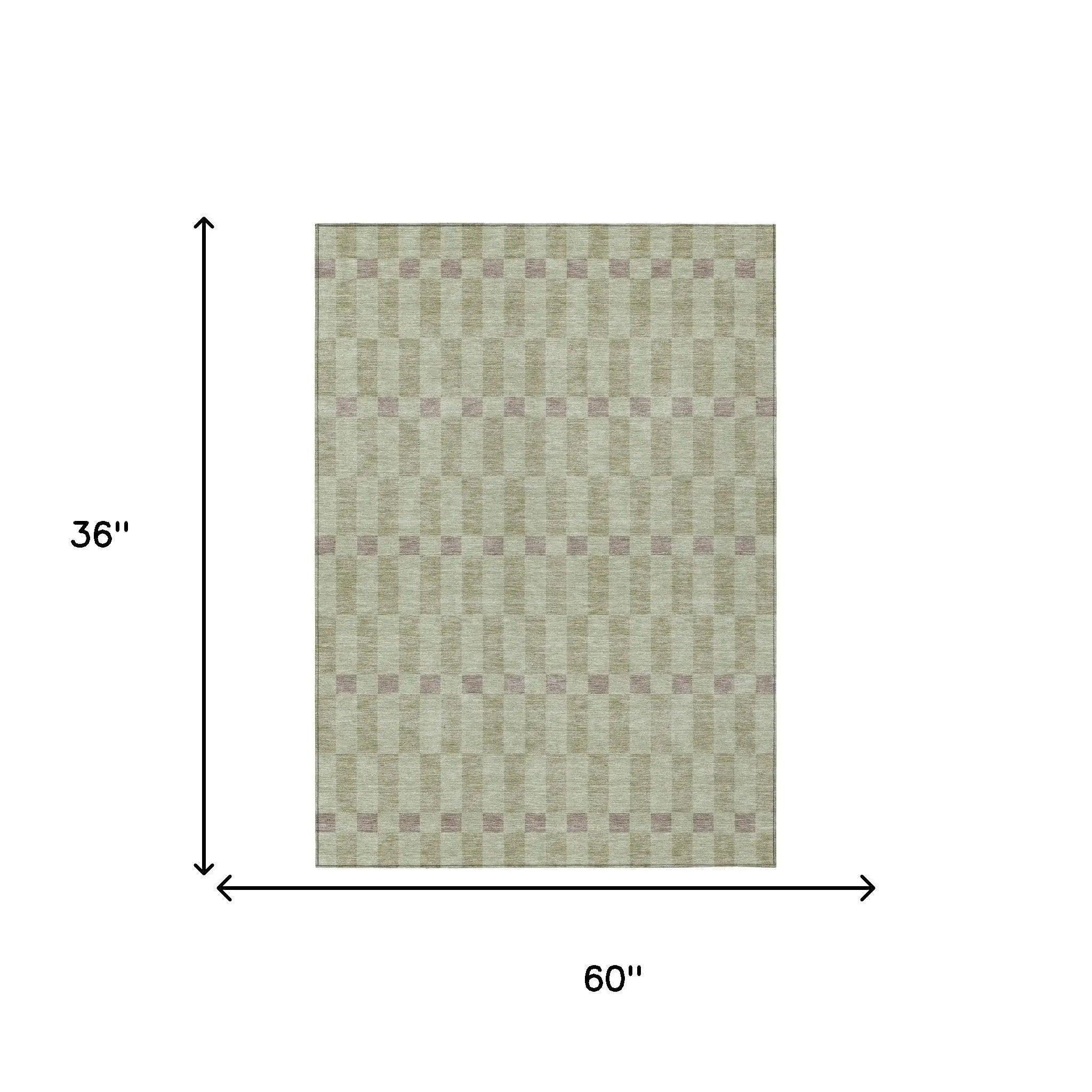 3' X 5' Green And Khaki Geometric Washable Indoor Outdoor Area Rug Homeroots Outdoor
