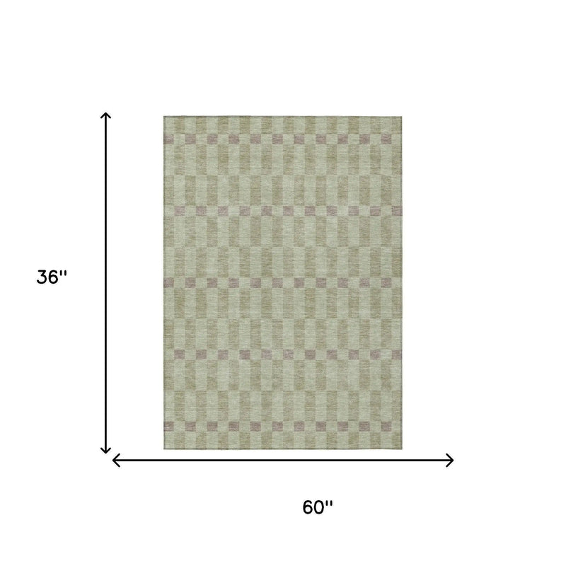 3' X 5' Green And Khaki Geometric Washable Indoor Outdoor Area Rug Homeroots Outdoor
