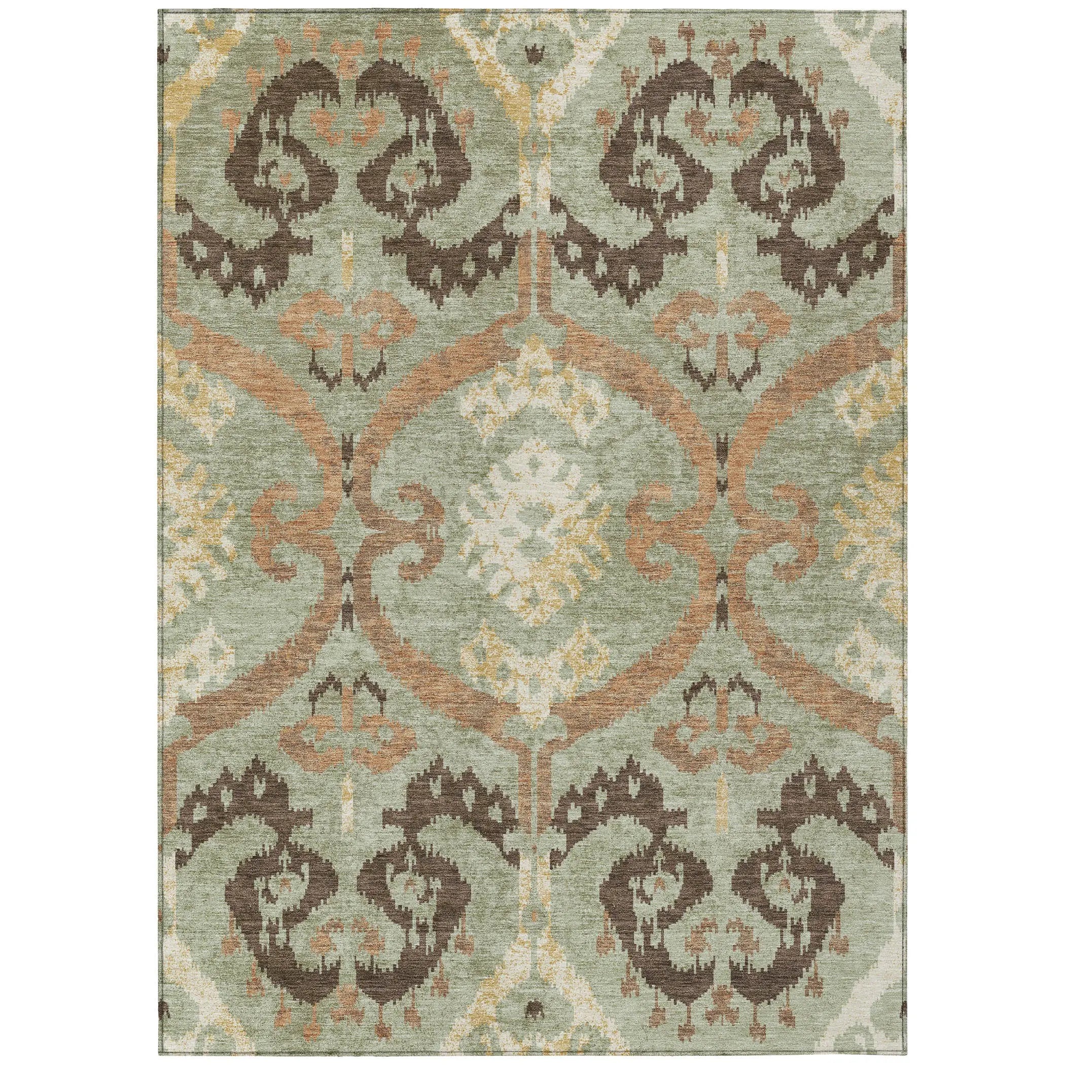 3' X 5' Green And Khaki Ikat Washable Indoor Outdoor Area Rug Homeroots Outdoor