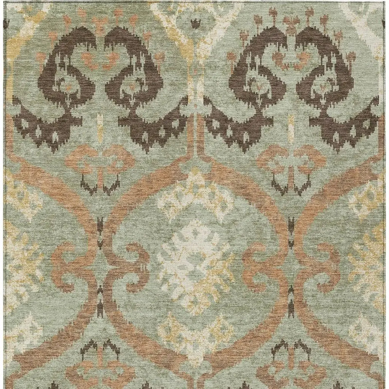 3' X 5' Green And Khaki Ikat Washable Indoor Outdoor Area Rug Homeroots Outdoor