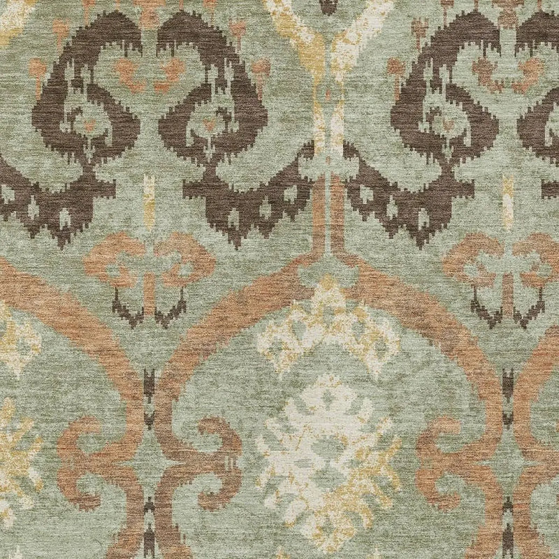 3' X 5' Green And Khaki Ikat Washable Indoor Outdoor Area Rug Homeroots Outdoor
