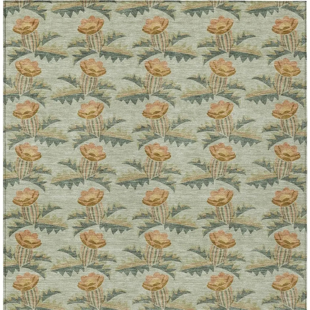 3' X 5' Green And Lavender Floral Washable Indoor Outdoor Area Rug Homeroots Outdoor