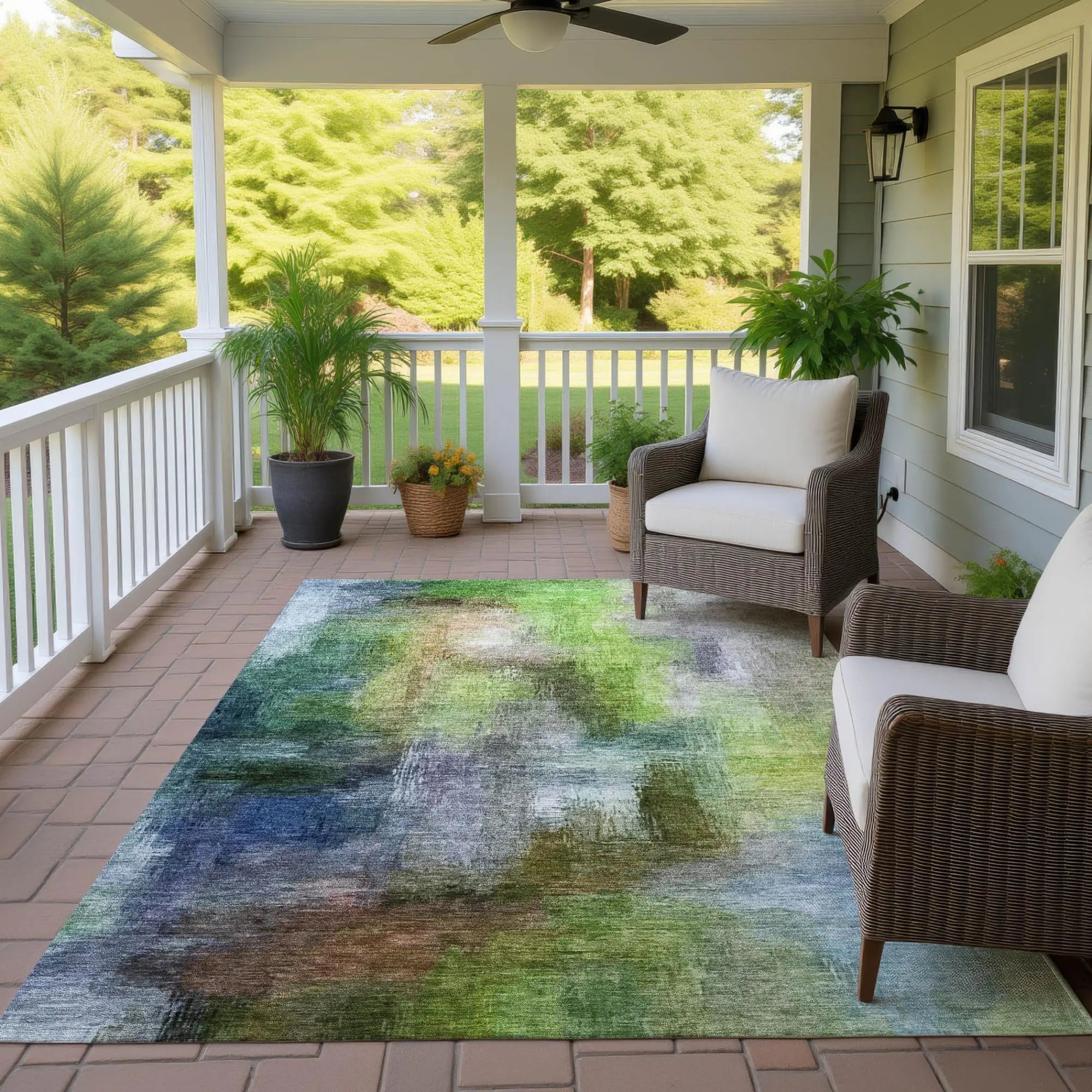 3' X 5' Green And Lime Green Abstract Washable Indoor Outdoor Area Rug Homeroots Outdoor