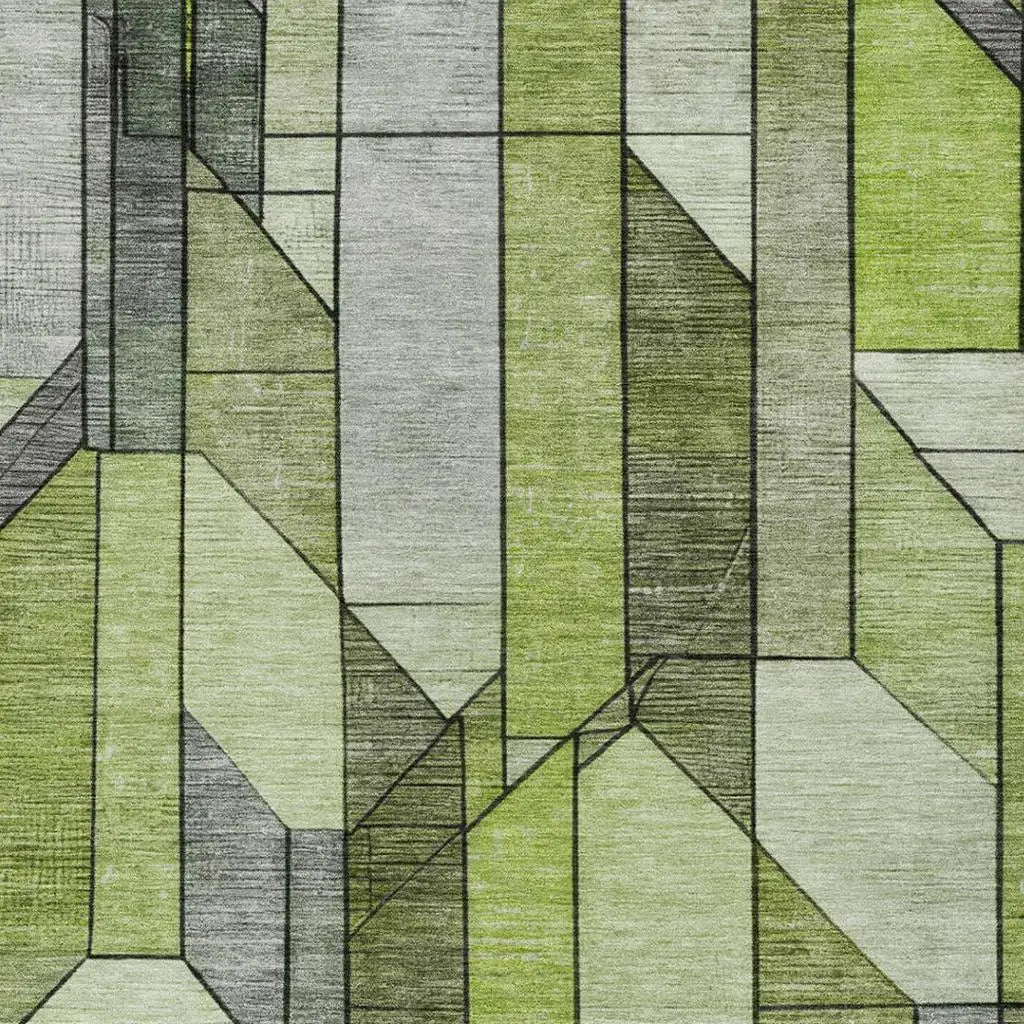 3' X 5' Green And Lime Green Geometric Washable Indoor Outdoor Area Rug Homeroots Outdoor